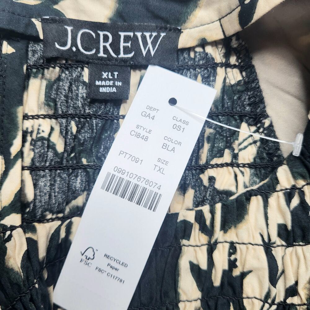 J Crew Meadow Dress Cotton Poplin Floral Black Tan Smock Puff Sleeve XL Tall - Picture 10 of 12